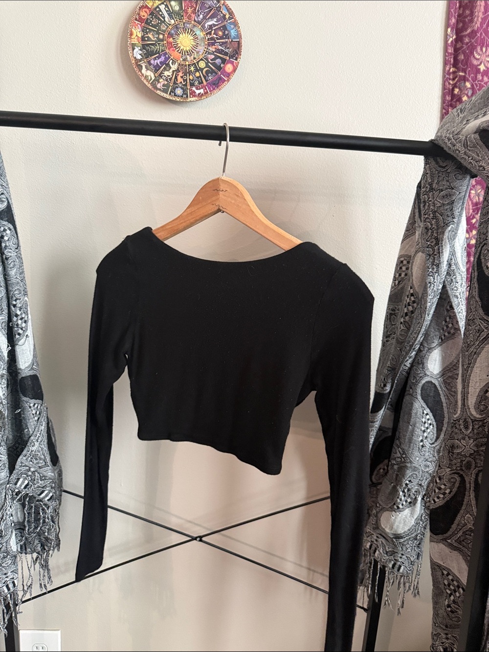Naked Wardrobe Black Long-Sleeve Cropped Scoop Top - Picture 2 of 3